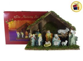 "P.V.ANG"PESEBRE 9 FIGURAS CABAÑA MADERA CAJA POKA (DX6528/DX3404/DX46/404029)