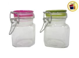 FRASCO DE VIDRIO CUADRADO TAPA PRESION 8CM (15813/818017)