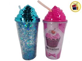 "O.F"VASO ACRILICO PARA LICUADO CON SORBETE FORMA CUCURUCHO 21.5CM POKA (301580/586819/586826)