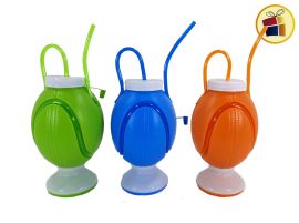 VASO  PLASTICO FORMA PELOTA RUGBY CON SORBETE 17 CM POKA (031178/NS258679)