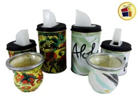 SET DE MATE VIDRIO + VERTEDOR LATA PINTADA ESTAMPADAS DE 8.5 Y 13.5CM MATE FABI (002415/1358)