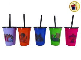 VASO PLASTICO PERSONAJE CON TAPA Y SORBETE 12CM LUGANO (226616)