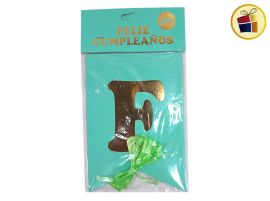 (P.ST.C1.C2.F.B.RCIA.VA.)BANDERIN FELIZ CUMPLE VERDE AGUA PASTEL X1 (03348-4/03896) GOLD MUNDO 