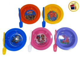 PLATO PLASTICO CEREALERO INFANTIL CON CUCHARA  PERSONAJES EN BOLSA DEL GUERCIO (536921)