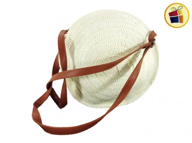 BANDOLERA REDONDA DE RAFIA CORREA DE CUERO TRESHER (687798)