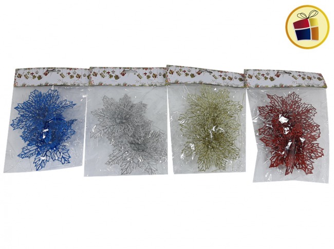 FLORES CALADAS NAVIDEÑAS CON BRILLO X2 14CM FLUSS (185-18-12/000129) 