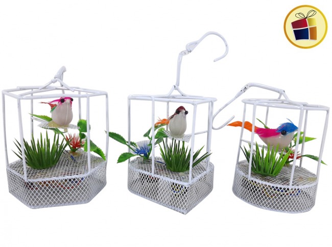 ADORNO JAULA C/ PAJARITO Y SONIDO 8CM  (047/885226)