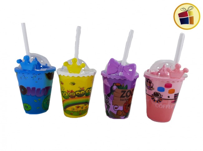 VASO PLASTICO INFANTIL N°2 TAPA EXPRIMIDOR SORBETE MOÑO 11CM POKA (NS230231/302315)