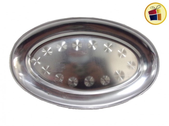 (30/20%) BANDEJA DE ACERO OVAL CIRCULOS 32X20CM (054965/DL0118)