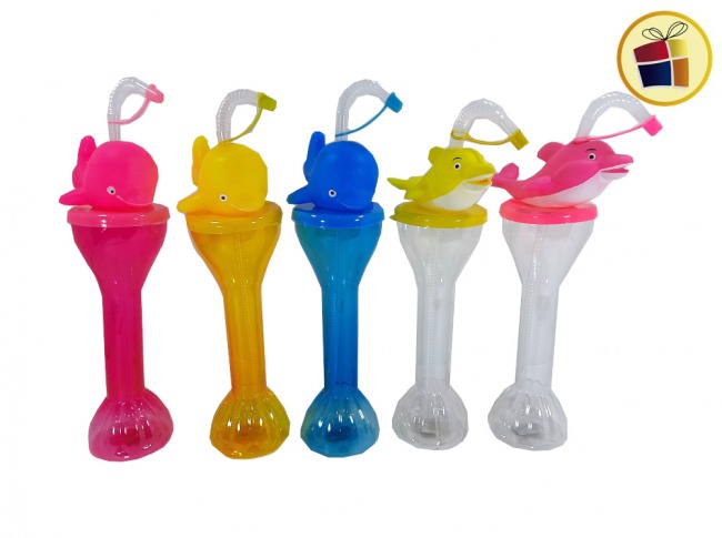 VASO PLASTICO LARGO PARA TRAGO CON  SORBETE Y ANIMALITO 30CM POKA (NS258677/Y-182/981827) 