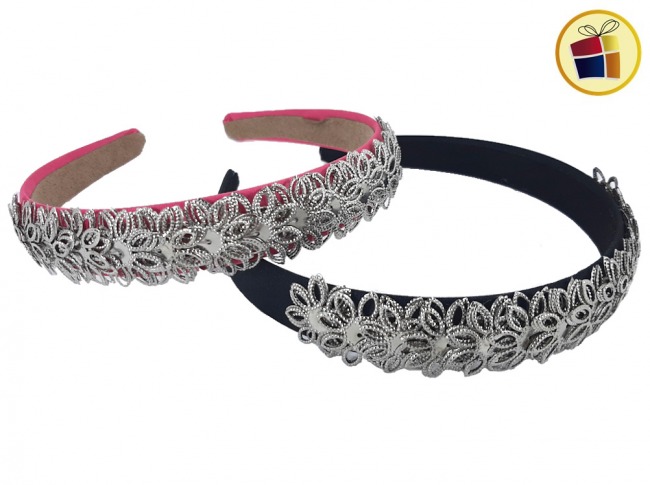 VINCHA FORRADA CON FLORES DE METAL (30456/1096)