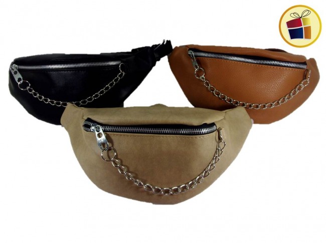 RIÑONERA CUERINA CON CADENA Y DOBLE TIRA (990833/LH22-04)