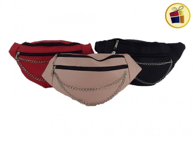 RIÑONERA CUERINA LISA CON CADENA DOBLE (939376/R12)