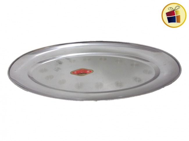 BANDEJA DE ACERO OVAL CIRCULOS 39X25CM (928230/DD2823)