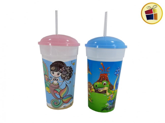 VASO PLASTICO 880CC  SORBETE GRANDE 19CM DINOSAURIO SIRENA PLASTICOS GLAGO (1000/041635)
