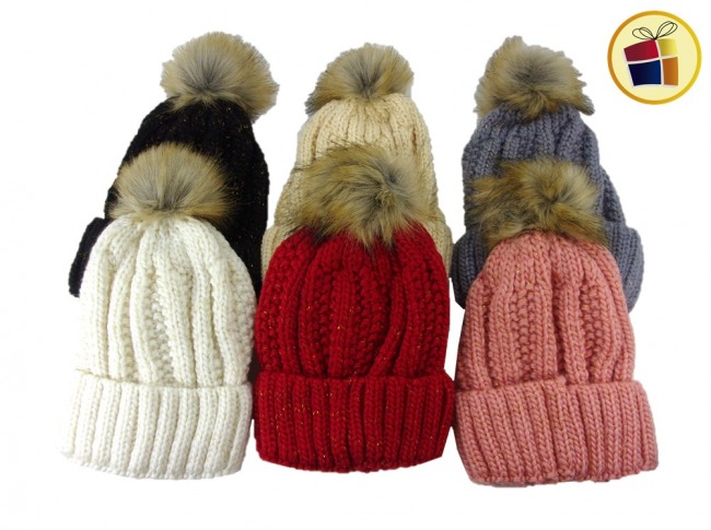 (30%)GORRO CROCHET BRILLO PARA DAMA CON POMPOM (502310/SH03-19-05)