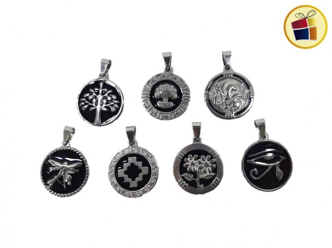 DIJE DE ACERO FONDO NEGRO VARIOS MODELOS (027687/HB93599)