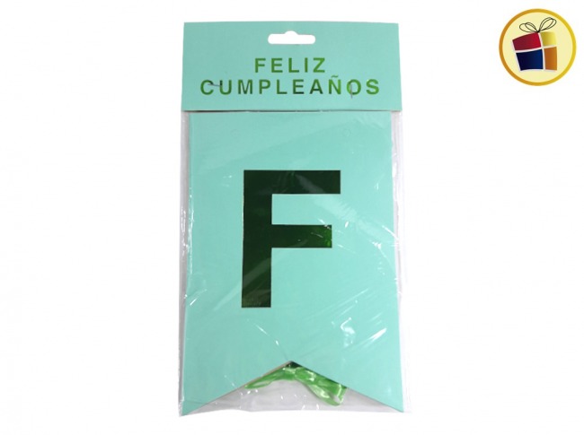 (P.ST.C1.C2.F.B.RCIA.VA.)BANDERIN FELIZ CUMPLE AGUAMARINE VERDE X1 (03348-85/06798) GOLD MUNDO 