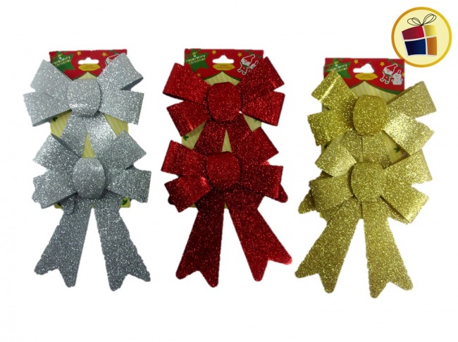 ADORNO NAVIDEÑO MOÑO BRILLOSO X2 17CM FLUSS (081759/070159/038-17-5)