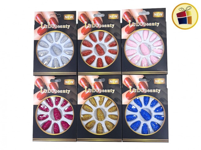 UÑAS POSTIZAS GLITTER REDONDA EN CAJA (19729)